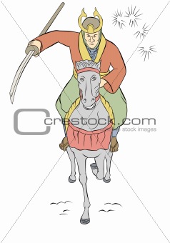 Samurai warrior riding horse attacking