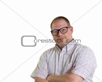 Smiling nerdy man with arms crossed