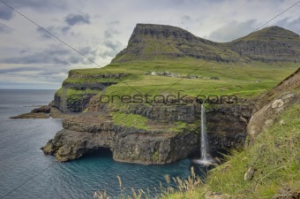 Steep green hills in the Faroe Islands