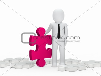 business man hold a puzzle pink