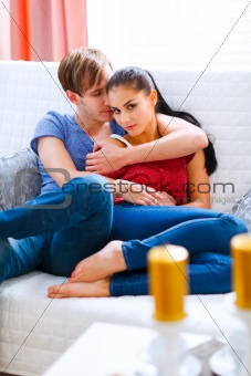 Romantic couple in love enjoying themselves at home
