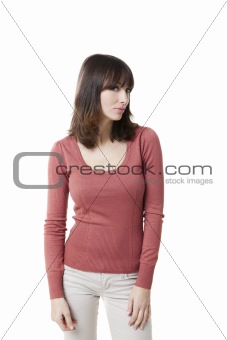 Beautiful woman looking at the camera, isolated on white