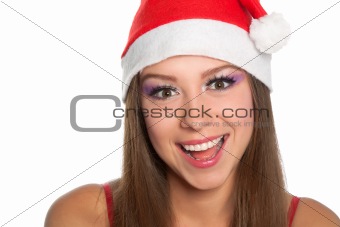 christmas girl in red santa hat
