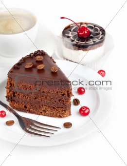 chocolate cake with coffee