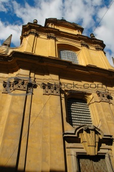 Prague's facade in a blue sky