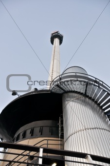 low angle view of the top of the Euromast against the sky