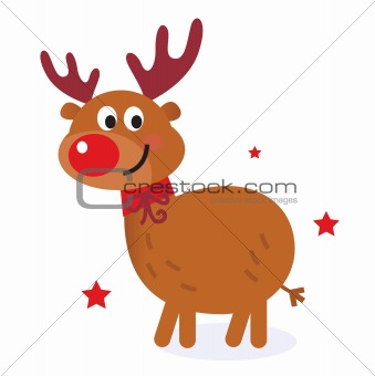 Cute christmas cartoon reindeer isolated on white
