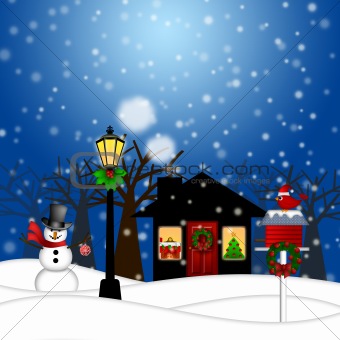 House with Lamp Post  Snowman and Birdhouse Christmas Decoration
