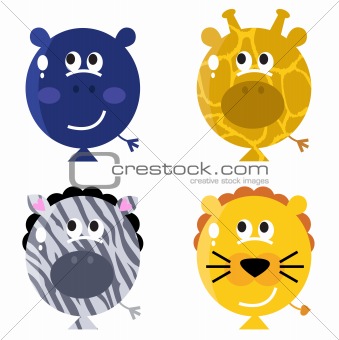 Cute animal balloon faces set isolated on white