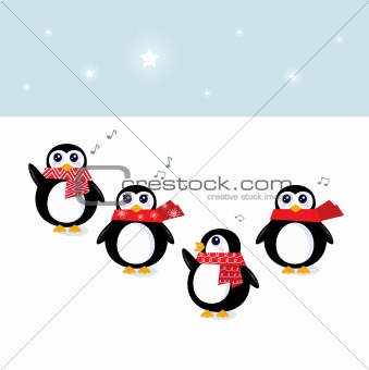Cute christmas singing Penguins ( vector, cartoon )