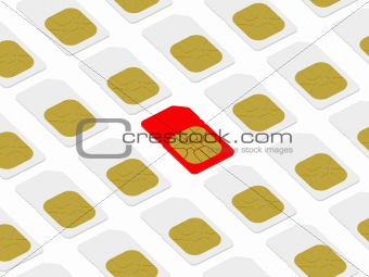 Red SIM card within white ones