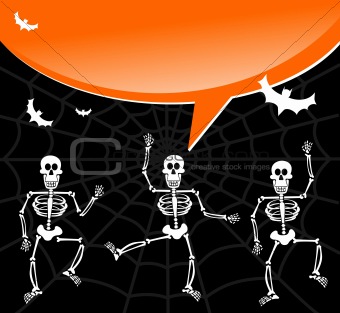 Halloween skeletons with spiderweb and bubble background