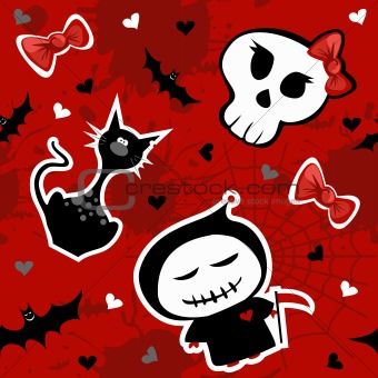 Funny halloween characters seamless pattern