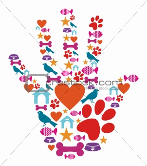 Pet animal protective hand icon set