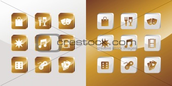 Entertainment gold icons set