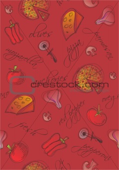  Pizza and ingredients seamless background