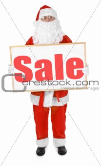 Santa showing bulletin board with Sale inscription