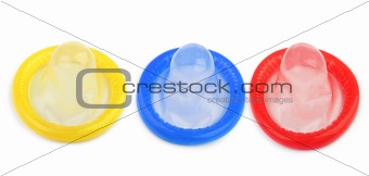 three colorful condoms