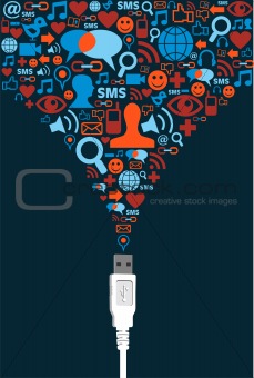 Social media icon set USB communication