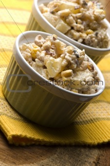 Salad with corn, ananas, nuts and rice