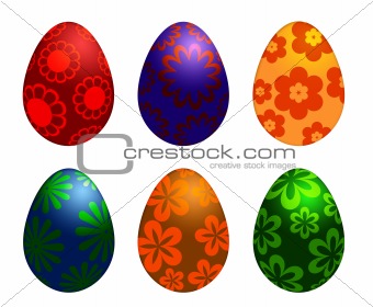 Six Colorful Easter Day Eggs with Floral Designs