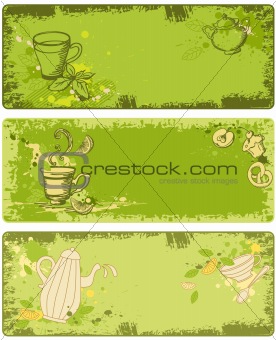 set of green tea banners