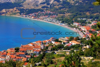 Adriatic Town of Baska aerial panorama