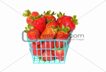 fresh strawberries in a basket on white