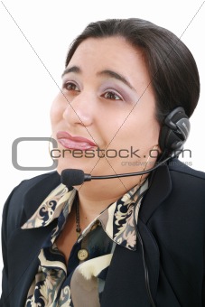 Bored customer service operator on a white background 