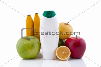 White container and fruits
