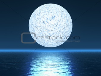 White planet over ocean