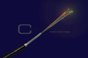 color fiber optic cable on blue background