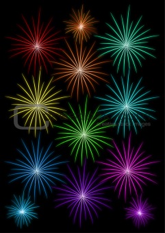 set of colored fireworks