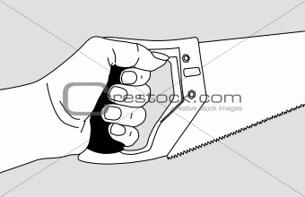 saw in hand on gray background, vector illustration