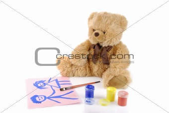 Teddy bear painting colors isolated on white
