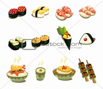 cartoon Japanese food icon set