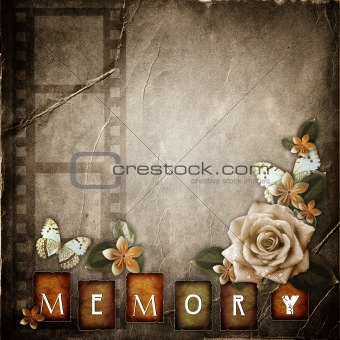 Vintage background with  paper  frame and flowers 