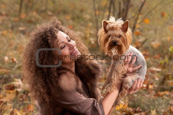woman and a little dog