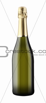 Sparkling White Wine Bottle, Champagne bottle isolated on a white background supplied with a hand drawn clipping path. 