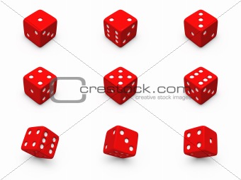 Red dice from different angles