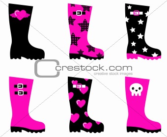 Emo rain boots for young adults isolated on white