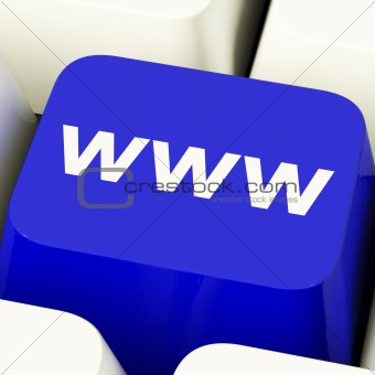 Www Computer Key In Blue Showing Online Websites Or Internet
