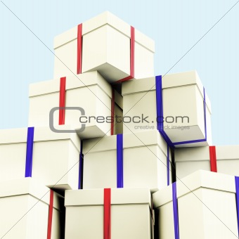 Stack Of Giftboxes With Sky Background As Presents For The Family