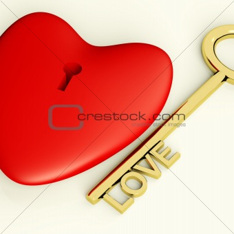 Heart With Key Closeup Showing Love Romance And Valentines