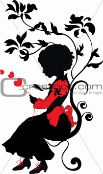 Silhouette little girl with love letter