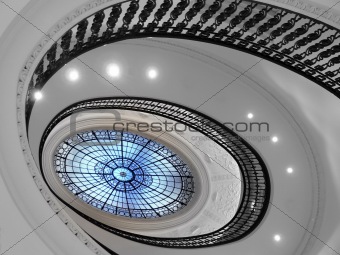 Spiral staircase with glass atrium 