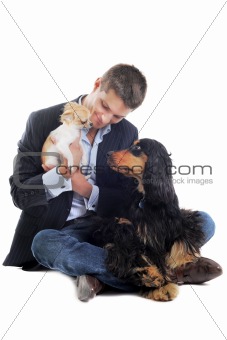 man and dogs