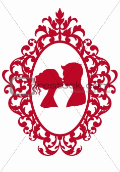 kissing couple in frame, vector