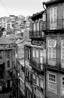 Portugal. Porto city in black and white 