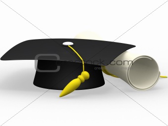 graduation cap diploma isolated on a white background 
